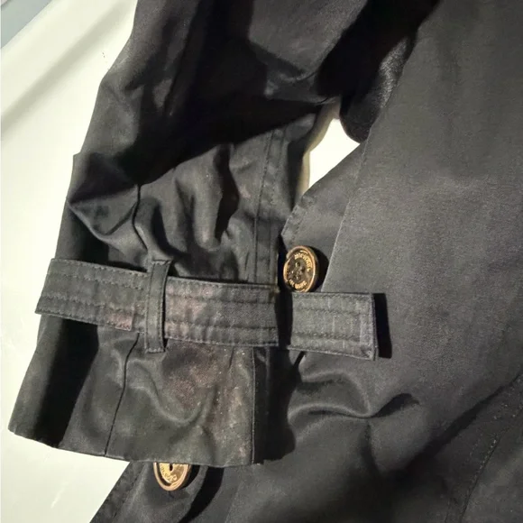 MICHAEL Michael Kors Black Trench Coat Size Small Gold Button Down Hooded - Picture 13 of 13